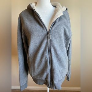 LL Bean womens Sherpa lined grey hoodie.